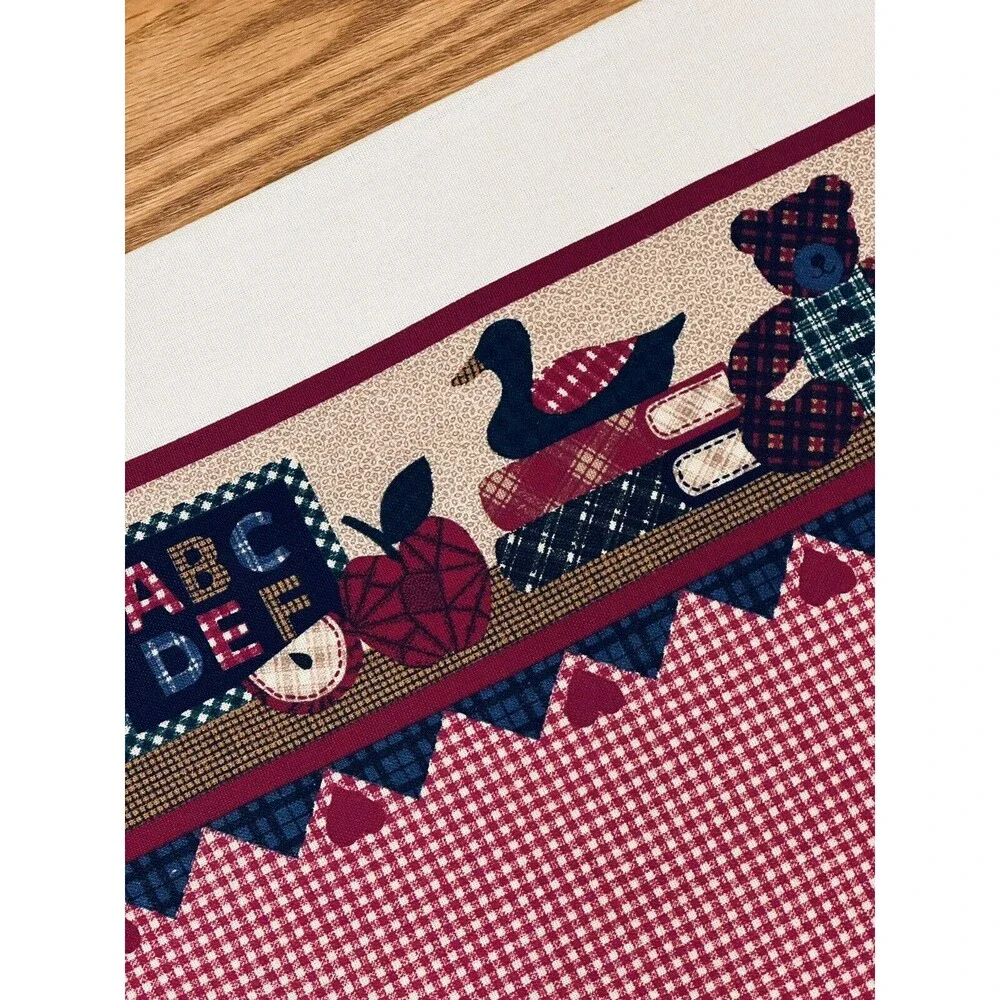 Cottagecore Primitive Farmhouse Teddy Bear Duck Heavy Cotton Border Print BTY
